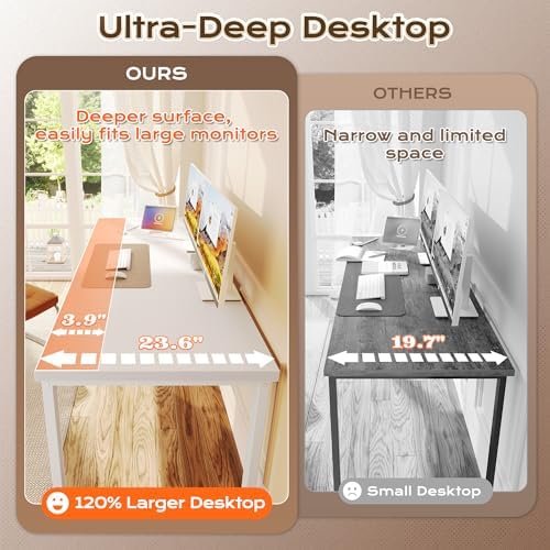 Huuger 63 x 24 inch Desk with Power Outlets & 0.95 Inch Thicker Desktop