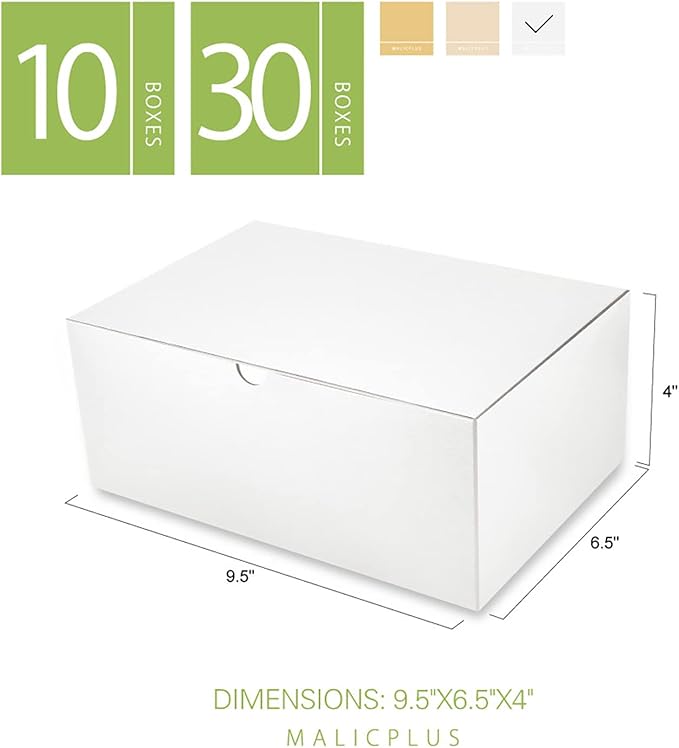 30 White Gift Boxes with Lids, 9.5x6.5x4 Inches, Bridesmaid Proposal Boxes, Bulk for Light Weight Gifts, Crafting