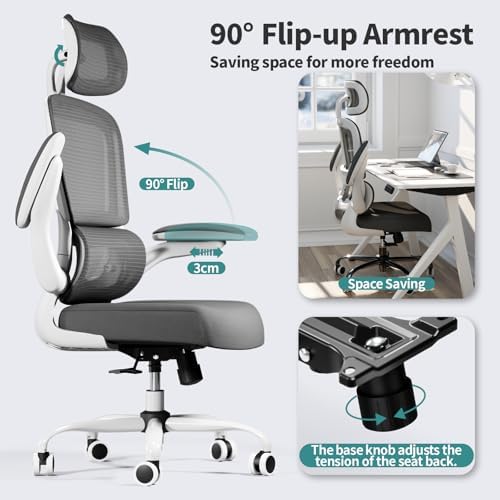 TRALT Office Chair Ergonomic Desk Chair - Gaming Chair with Lumbar Support (8, White)