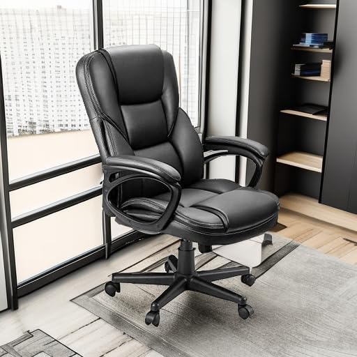 Furmax Office Executive Chair High Back Adjustable Managerial Home Desk Chair, Swivel Computer PU Leather Chair with Lumbar Support (1, Black)