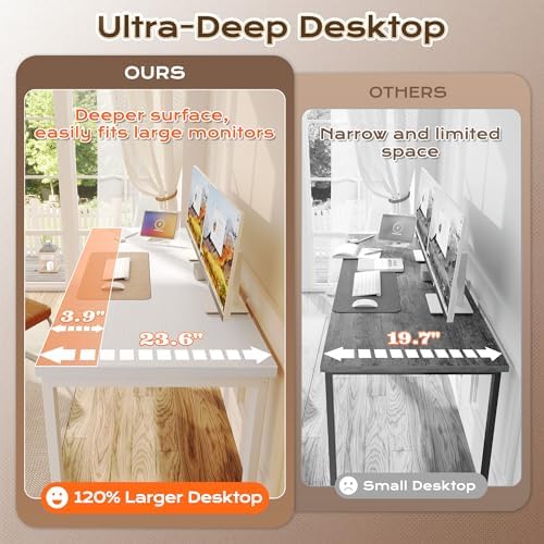 Huuger 55 x 24 inch Desk with Power Outlets & 0.95 Inch Thicker Desktop