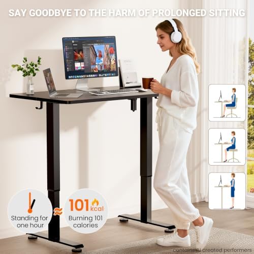 Veken 47.2 Inch Large Electric Standing Desk, Gaming Table, Black