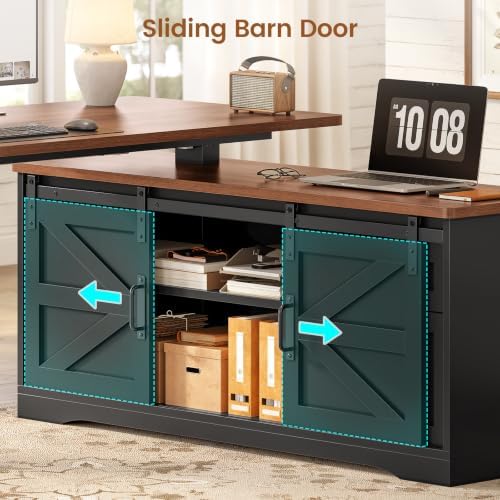 SEDETA Farmhouse L Shaped Executive Standing Desk with Storage Drawers