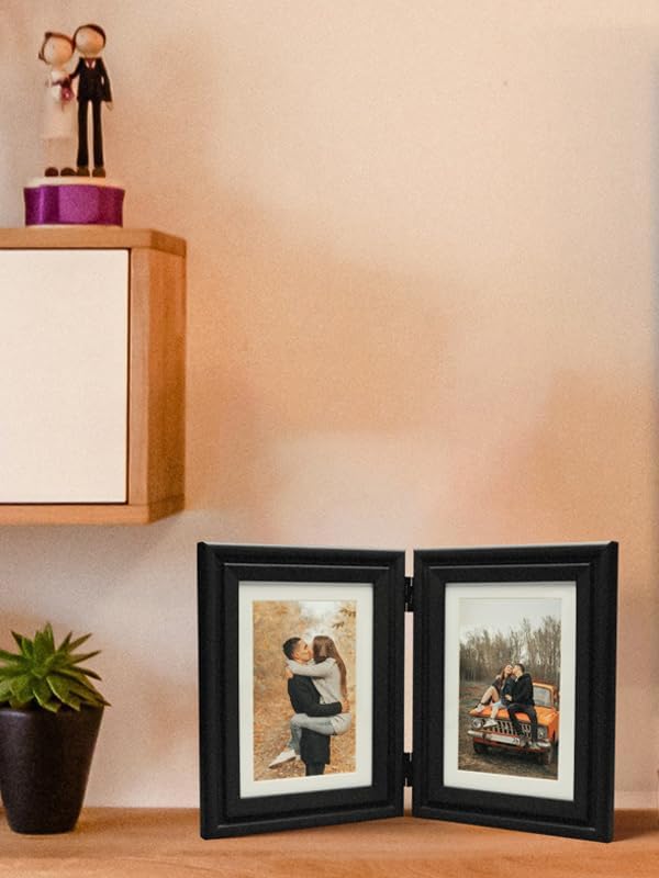 Horizontal & Verticall 4X6 Picture Frames Double Hinged Wood Folding Photo Frames with Real Glass Front Fit for Desktop or Tabletop, White XBAI-H64-V46
