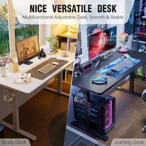 Veken 63×23.6 Inch Large Electric Standing Desk, Gaming Table, White