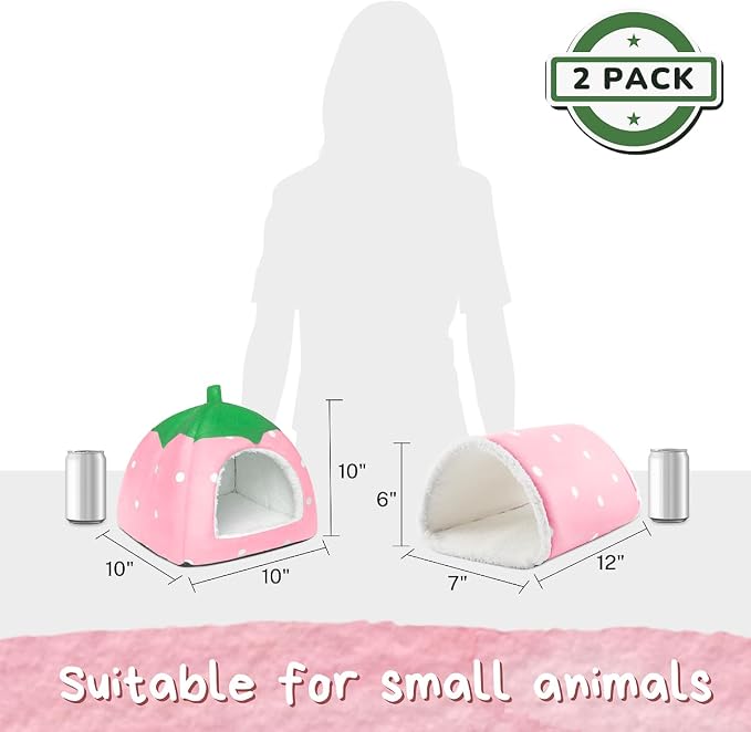Guinea Pig Hideout with Tunnel, Washable Fleece House Bed | Chinchilla Hideaway, Enrichment Toys, and Cage Accessories for Ferret Hedgehog Small Animal