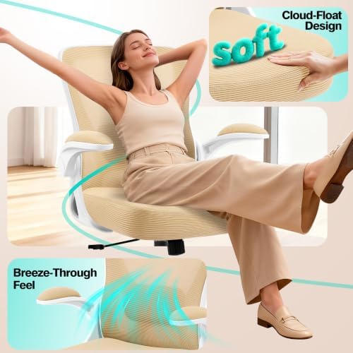 AreShark Office Chair - Ergonomic Breathable Mesh Desk Chair with Adjustable Lumbar Support and Flip-up Armrests - Executive High Back Rolling Swivel Comfortable Computer Gaming Chair for Home Office