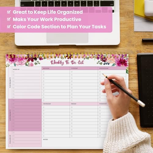 Weekly To Do List Notepad with 52 Undated Sheets(8.5"×11")- Undated Weekly Planner Notepad for Office Desk Accessories and Supplies - Pink Whisper