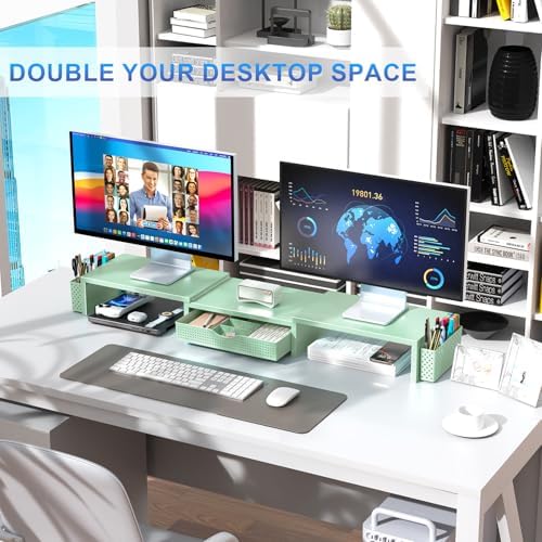 gianotter Dual Monitor Stand Riser With Drawer and 2 Pen Holders