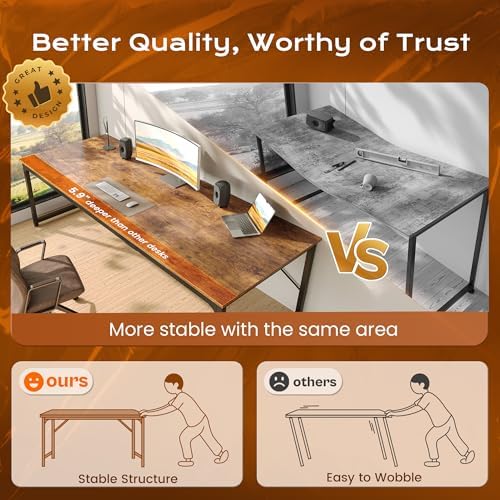 PRAISUN 63 X 29.5 Inch Computer Desk with Deeper Desktop, Gaming Office Writing Work Desk for Home Office, Study, Bedroom, Work from Home, Metal Frame, Rustic Brown
