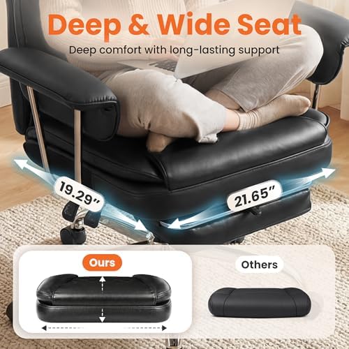 NEO CHAIR Big & Tall Leather Office Chair, High Back, Lumbar Support, Black