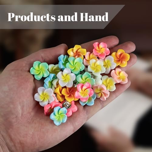 30pcs Flower Cabochons Flatback Plumeria Flower Push Pins in 7 Colors Cute Office Decor for Women Cork Board Bulletin Board, Photos Wall Maps and Other Offices Schools Supplies Christmas Decoration