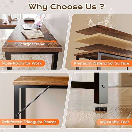 Huuger 55 Inch L Shaped Desk with Power Outlets & 0.95 Inch Thicker Desktop