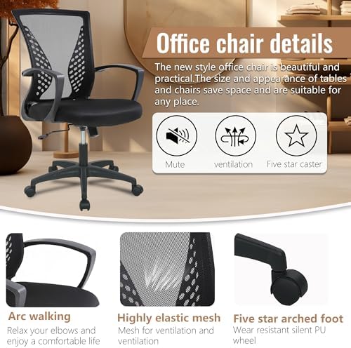 FDW | Mid Back Office Chair | Black | with Lumbar Support, 360 Swivel