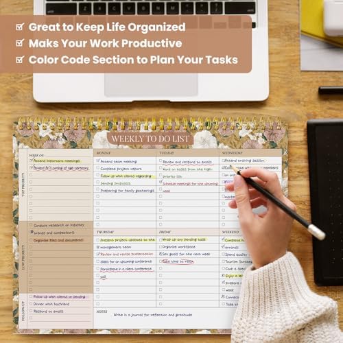 Weekly To Do List Notepad with 52 Undated Sheets(8.5"×11")- Undated Weekly Planner Notepad for Office Desk Accessories and Supplies - Toffee Blossom