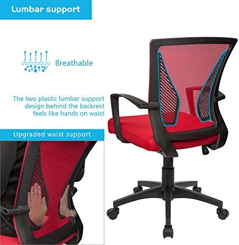 Furmax Office Chair Ergonomic Computer Desk Mesh Chair Mid Back Swivel Lumbar Support with Armrest (1, Red)