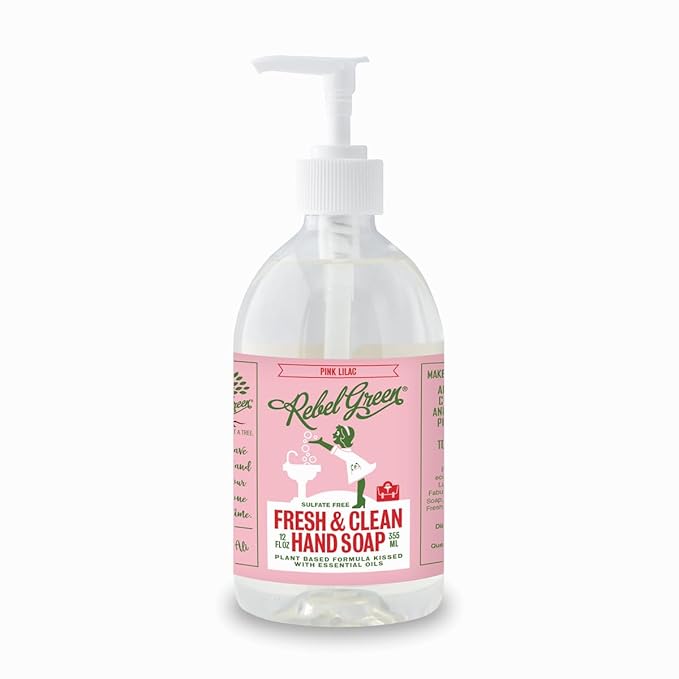 Rebel Green Fresh & Clean Hand Soap - Moisturizing Natural Liquid Hand Soap for Bathroom & Kitchen - Pink Lilac, 12 Fl oz, Pack of 2