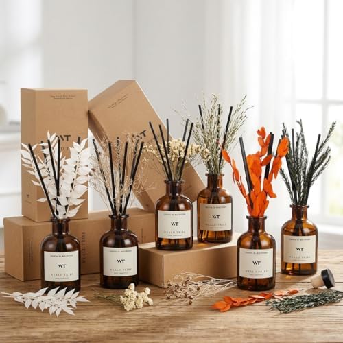 WEALD TRIBE Flower Reed Diffuser Set Clean White Linen Scent for Bathroom Air Fresheners | 4.0 fl oz Essential Oils with Sticks Home Fragrance Defusers | House Bedroom Office Shelf Decor & Gift