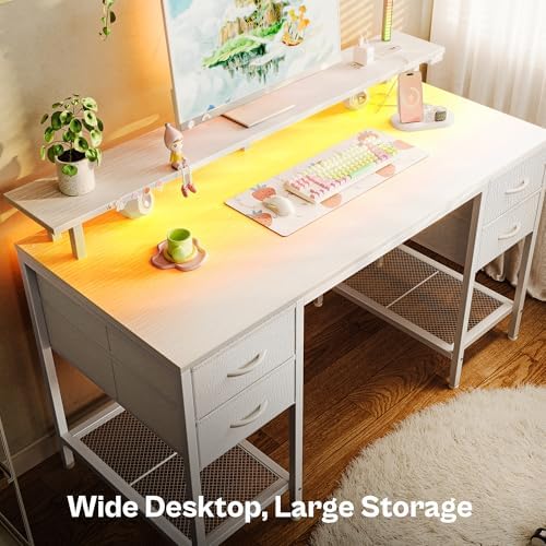 Huuger 47 inch Computer Desk with Power Outlets & 4 Drawers