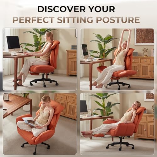 Dowinx Cross Legged Office Chair with Pivoting Armrests,Criss Cross Chair with Pocket Spring Seat & Back,Reclining Computer Gaming Chair with Footrest and Metal Base (Orange)