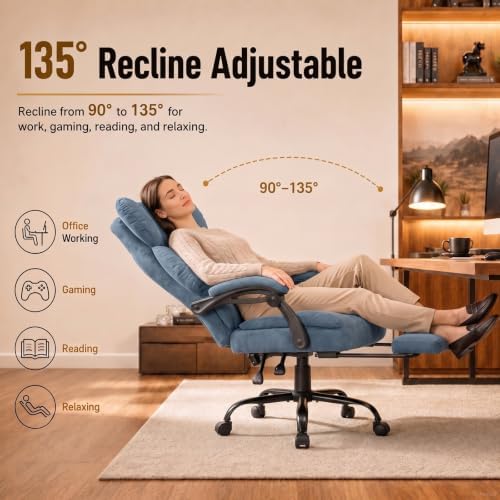 GTPLAYER Big&Tall Ergonomic Gaming Chair, Wide Spring Seat, Linkage Armrest,Blue