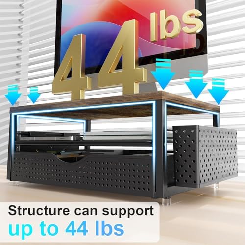 gianotter Desk Organizers and Accessories, Monitor Stand with Drawer and 2 Pen Holder, Desktop Organizer Suitable for Offices and Dormitories (Wood)