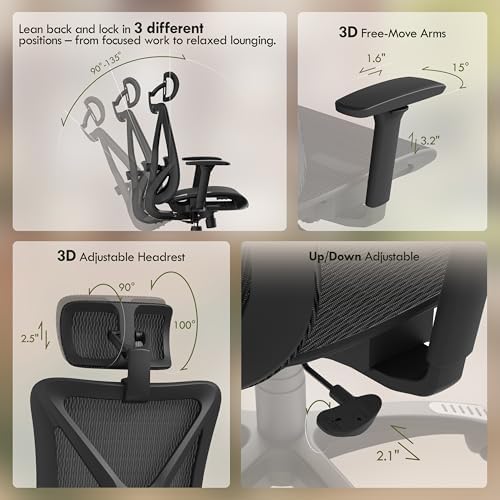 ELABEST Mesh Office Chair,Ergonomic Computer Desk Chair,Sturdy Task Chair- Adjustable Lumbar Support & Armrests,Tilt Function,Comfort Wide Seat,Swivel Home Office Chair (Onyx)