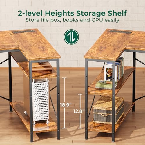 Huuger L Shaped Office Desk with Power Outlets & 3 Drawers
