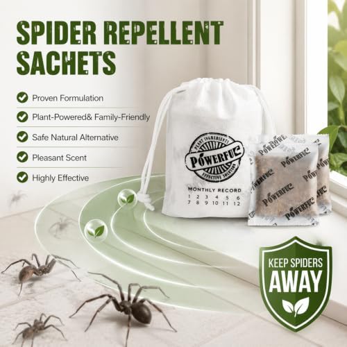 Natural Spider Repellent Pouches, 12 Pack Lemongrass Oil Plant-Based Ingredients Deterrent for Home Defense, Indoor Spider Deterrent for Closets, Garages, Basements and Attics