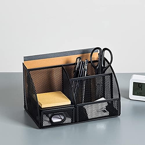 Amazon Basics Mesh Pen Holder and Desktop Desk Organizer, Office Caddy Storage for Writing Utensils, 9.1 x 5.9 x 5.5 inches, Black