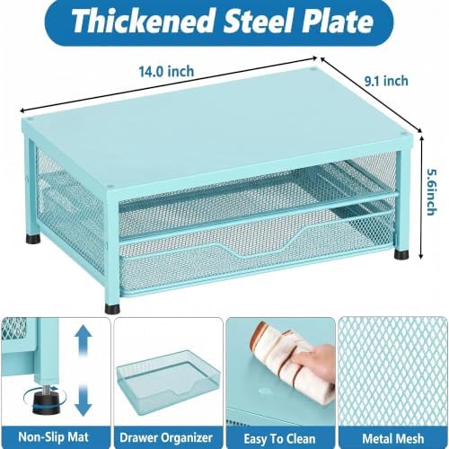 OPNICE Computer Monitor Stand Riser, Desk Organizer with Drawer, Printer & Laptop Stand, Office Desk Accessories & Workspace Desktop Organizers Storage for Office Supplies(Blue)