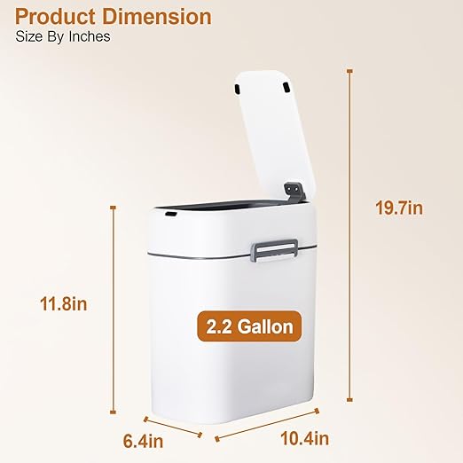 FDW 2.2 Gallon Bathroom Trash Can with Lid,Automatic Sensor Plastic Waste Bin Slim and Small Trash Can for Living Room,Bedroom,Office (Pack of Two)
