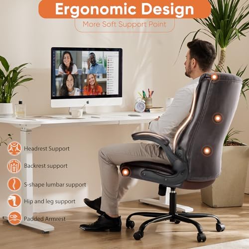 Sweetcrispy Computer Desk Chair, Lumbar Support Video Game Chair PU Leather