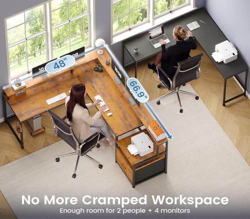 SEDETA 66" Reversible L Shaped Office Desk with Power Outlet, File Drawer