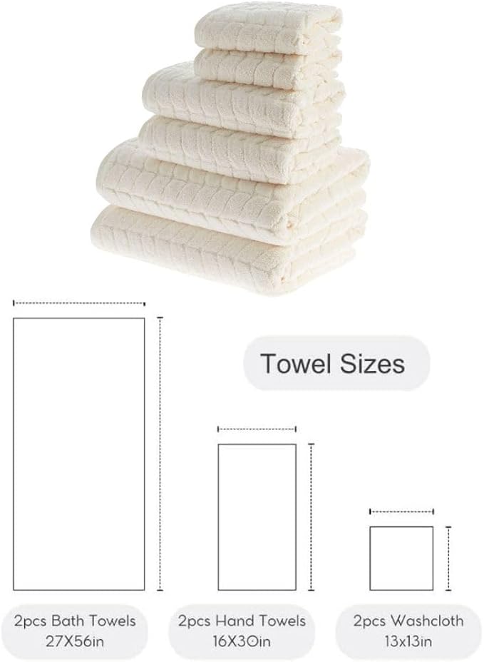 BAGNO MILANO Turkish Cotton Ultra-Soft Plush Absorbent Quick Dry Bathroom Towel Set, Made in Turkey (Cream, 6 pcs Towel Set)