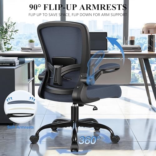 FelixKing Office Chair, Ergonomic Desk Chair Breathable Mesh Chairs Adjustable High Back Lumbar Support Flip-up Armrests, Executive Rolling Swivel Comfy Computer Chairs Home Office Dark Gray