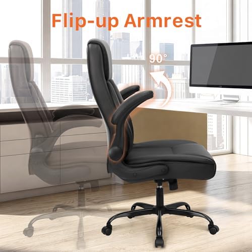 NEO CHAIR Office Desk Chair, High Back PU Leather with Flip-up Arms, Black