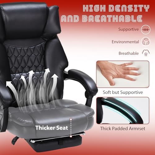 Massage Office Chair with Foot Rest 6 Points Vibration and Heat Home Office Desk Chairs for Heavy People 400lbs Reclining Managerial Chairs Ergonomic Executive Chair (Black)