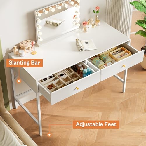 SUPERJARE White Vanity Desk with Drawers, 47 inch Computer Desk