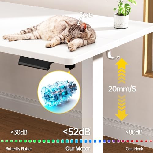 Veken 47.2 Inch Large Electric Standing Desk, Gaming Table, White