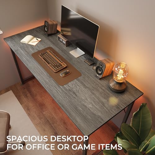 Huuger Computer Desk, 48 Inch Office Desk, Gaming Desk with Storage, Writing Desk Work Desk for Home Office, Study, Modern Simple Desk, Large Legroom, Metal Frame, Grey