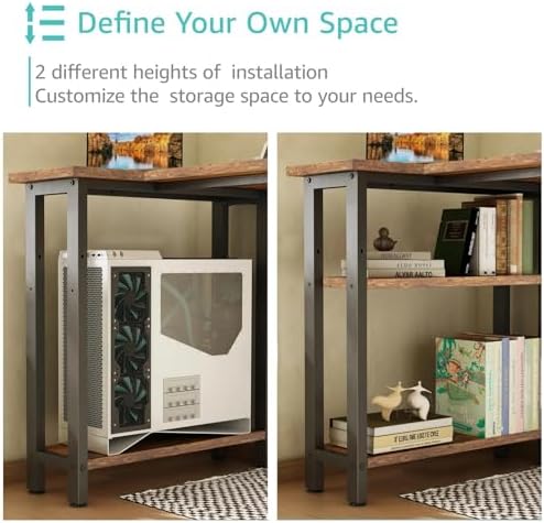 Lufeiya L Shaped Desk with Drawers & Storage Shelves, 47 Inch Small Reversible Corner Desk with Power Outlet for Home Office Bedroom, L-Shaped Gaming PC Computer Desks with Fabric Drawer, Rustic Brown