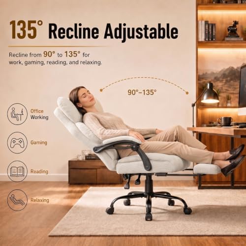 GTPLAYER Big&Tall Ergonomic Gaming Chair, Wide Spring Seat, Linkage Armrest,White