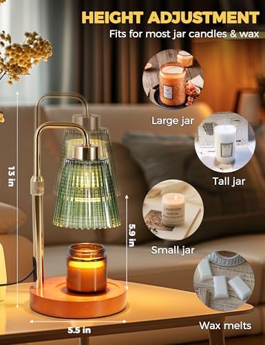 Green Candle Warmer Lamp with 24h Cycle Timer, Dimmable Wax Melt Warmer