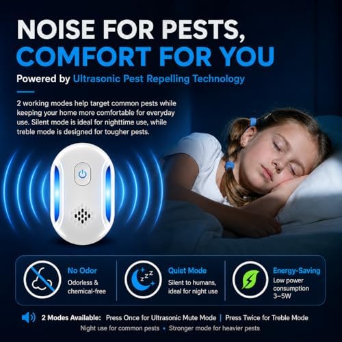 (2026 Upgraded) Ultrasonic Insect & Pest Indoor Repeller - Stronger Driving Force, Repellent for Mouse, Rats, Roaches, Ants, Spiders, Bugs, Home Plug-in Device, 2 Mode Switching (6 Pack)