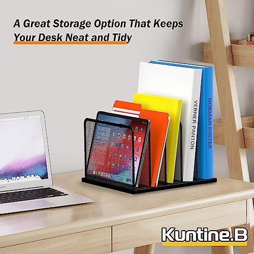 Kuntine.B Desk File Organizer Upright Mesh Desktop Organizer File Sorter Office Organization File Holder for Home, Office & Classroom (Black, 1 Pack 5-Section)