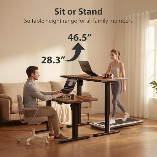 Cubiker Standing Desk, 63x28 Inches Sit Stand Home Office Desk, Electric Stand up Desk, Adjustable Desk with Splice Board, Black Frame/Rustic Brown Top