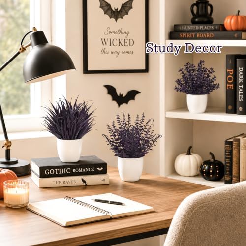 Der Rose 4 Pack Purple Artificial Plants in Pots, Halloween Fall Decor