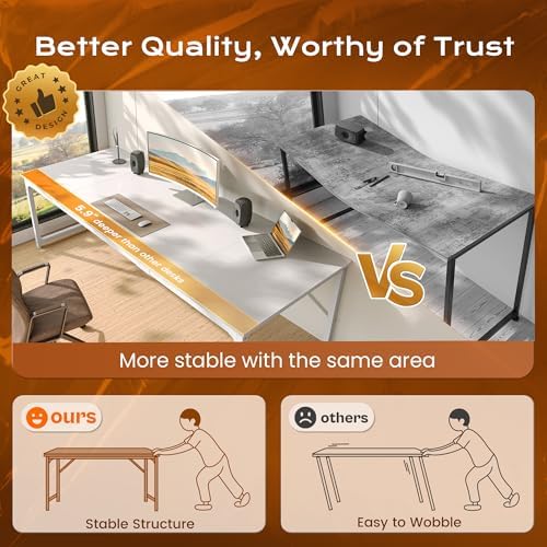 PRAISUN 63 x 29.5 Inch Computer Desk with Deeper Desktop, Gaming Office Writing Work Desk for Home Office, Study, Bedroom, Work from Home, Metal Frame, White