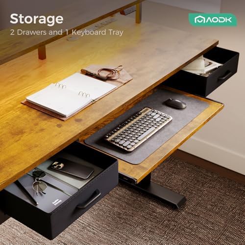 AODK 63 Inch Standing Desk with Drawers & Keyboard Tray, Rustic Brown